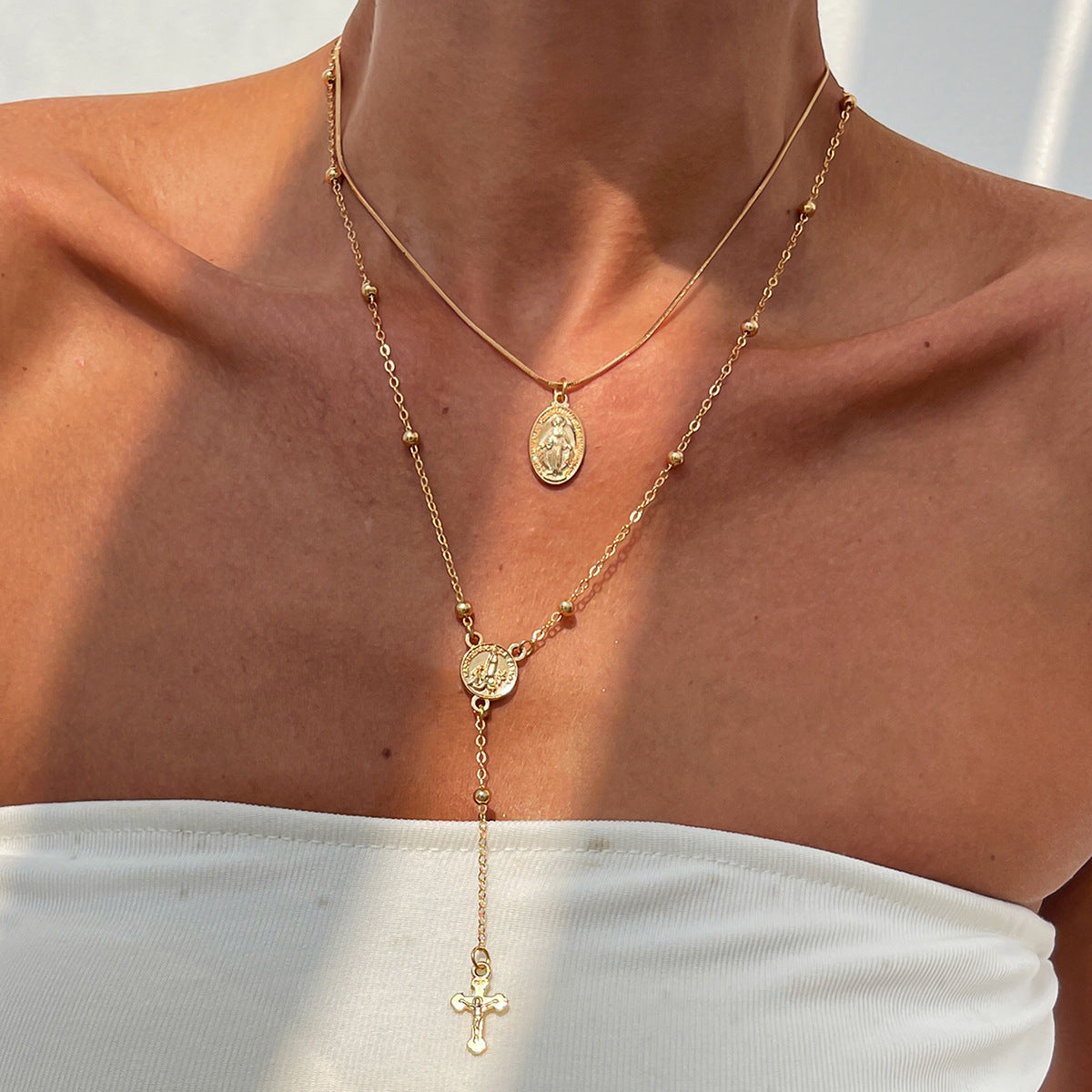 Rhinestone Cross Necklace Jewelry Set