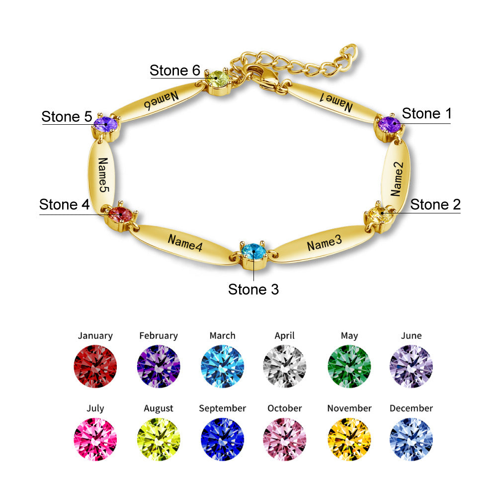 Custom Engraved Birthstone Copper Bracelet with Diamonds