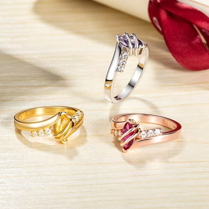 Custom College Graduation Birthstone Ring with Engraving