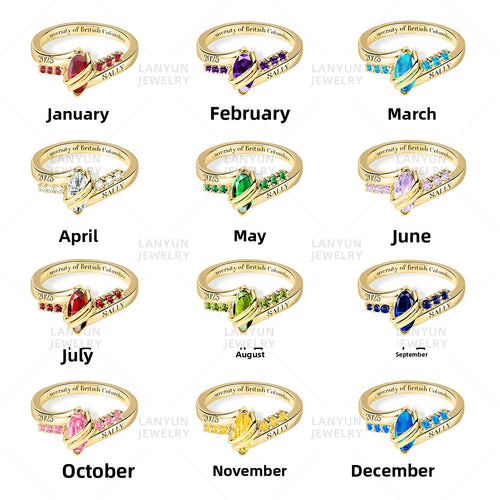Custom College Graduation Birthstone Ring with Engraving