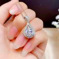 Platinum-coated teardrop-shaped morganite pendant necklace