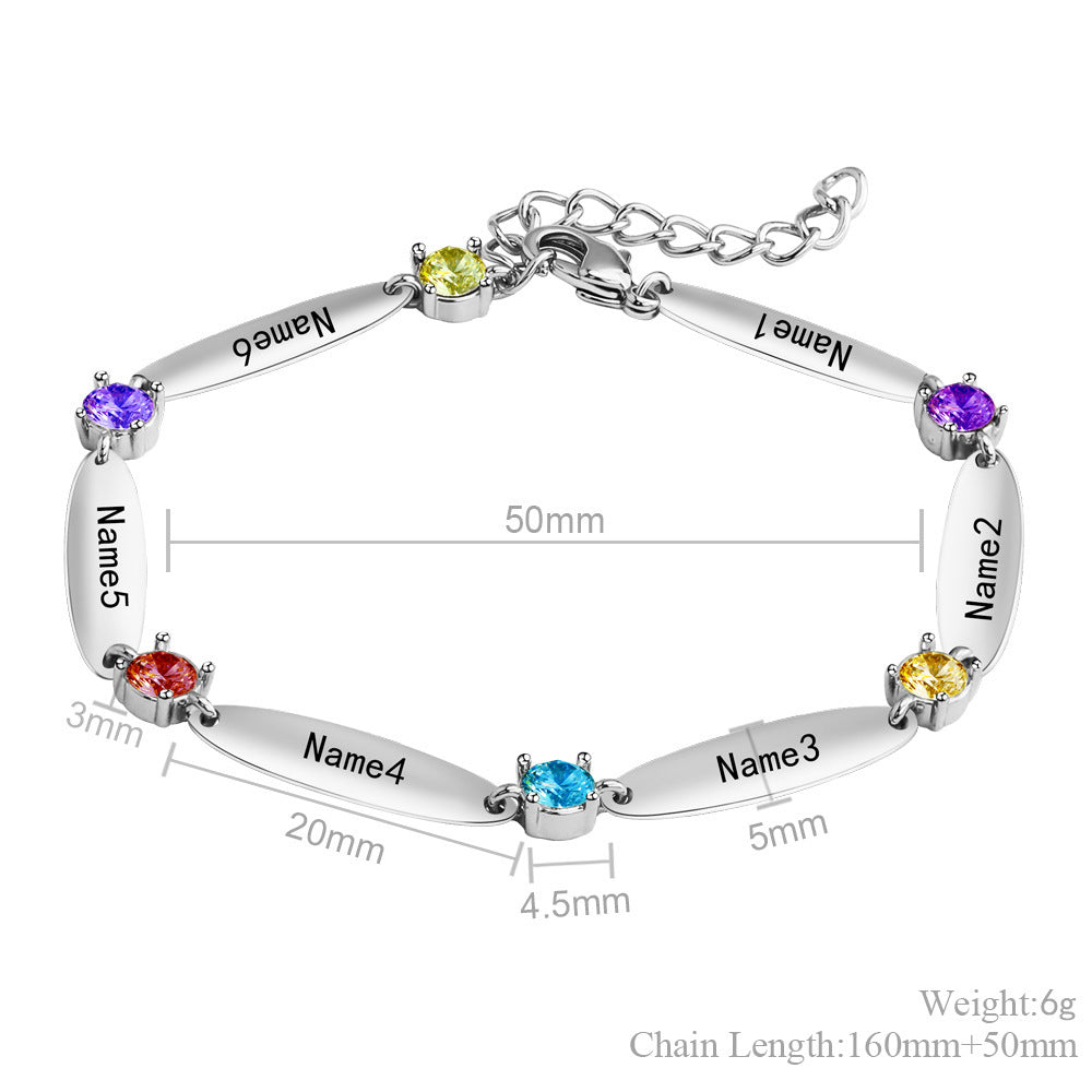 Custom Engraved Birthstone Copper Bracelet with Diamonds