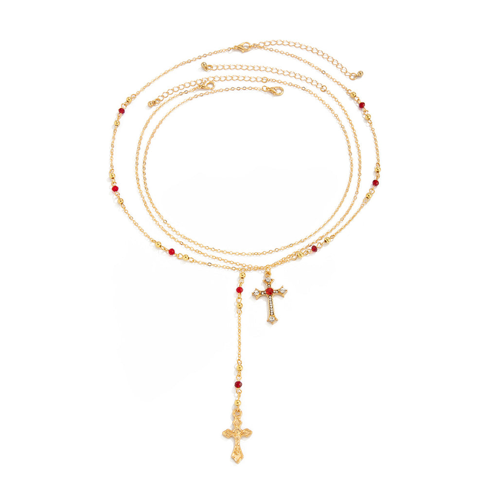 Rhinestone Cross Necklace Jewelry Set