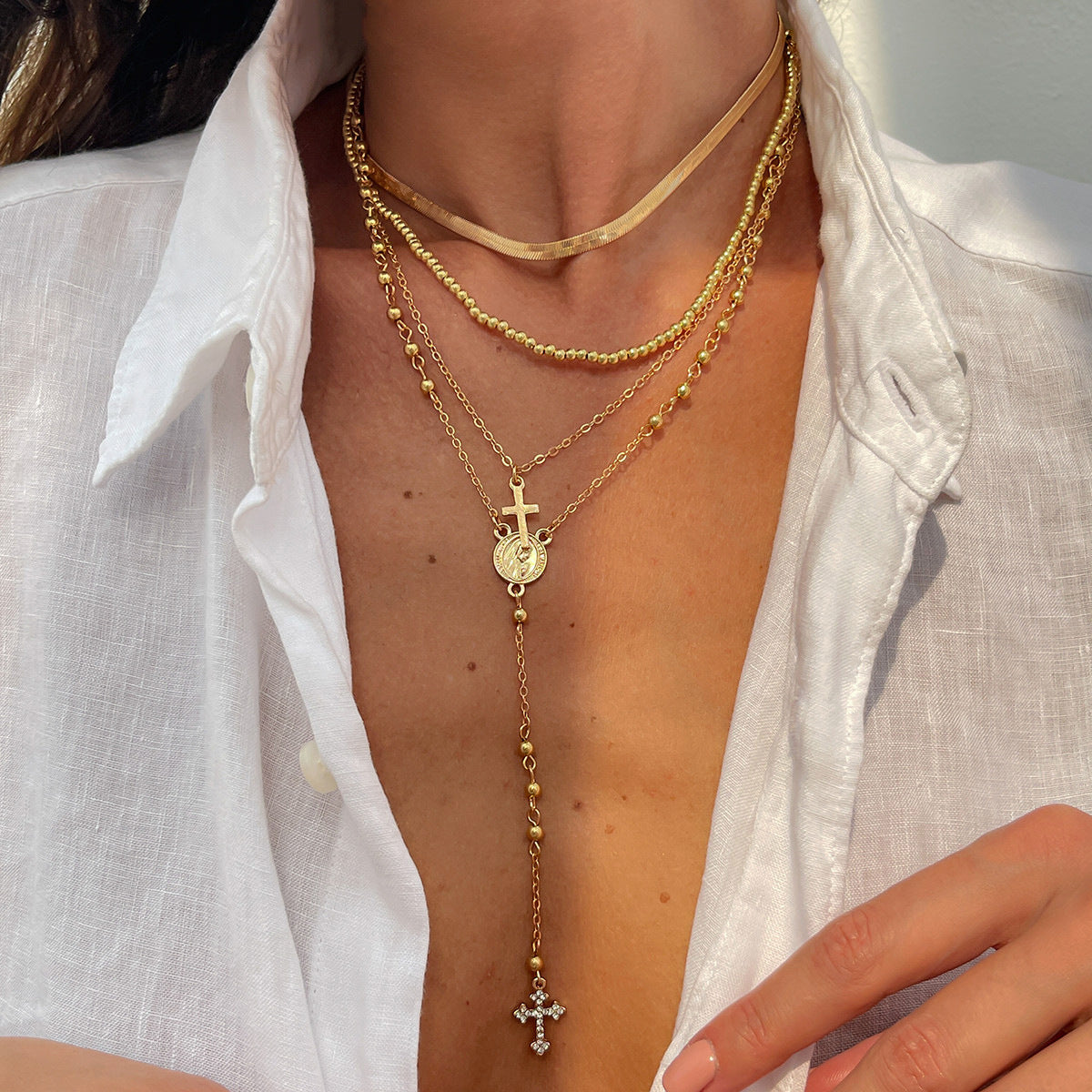 Rhinestone Cross Necklace Jewelry Set