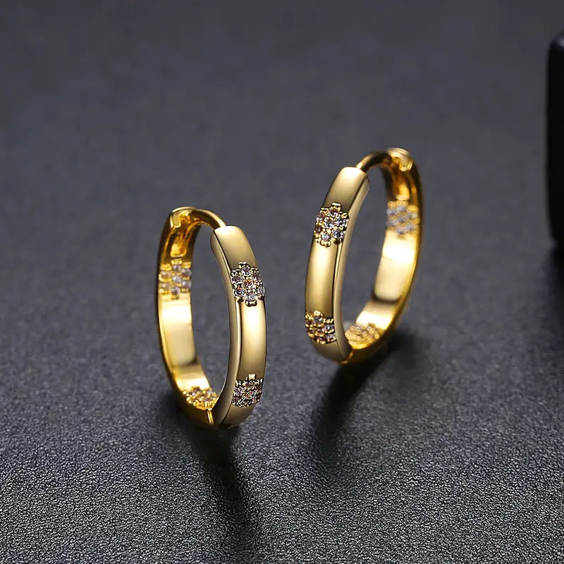 Copper Inlaid Zircon Geometric Earrings