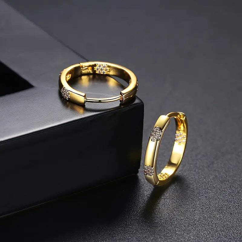 Copper Inlaid Zircon Geometric Earrings