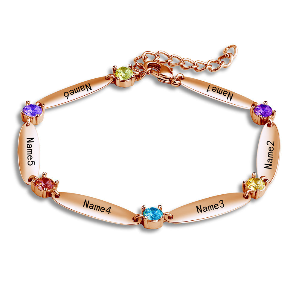 Custom Engraved Birthstone Copper Bracelet with Diamonds