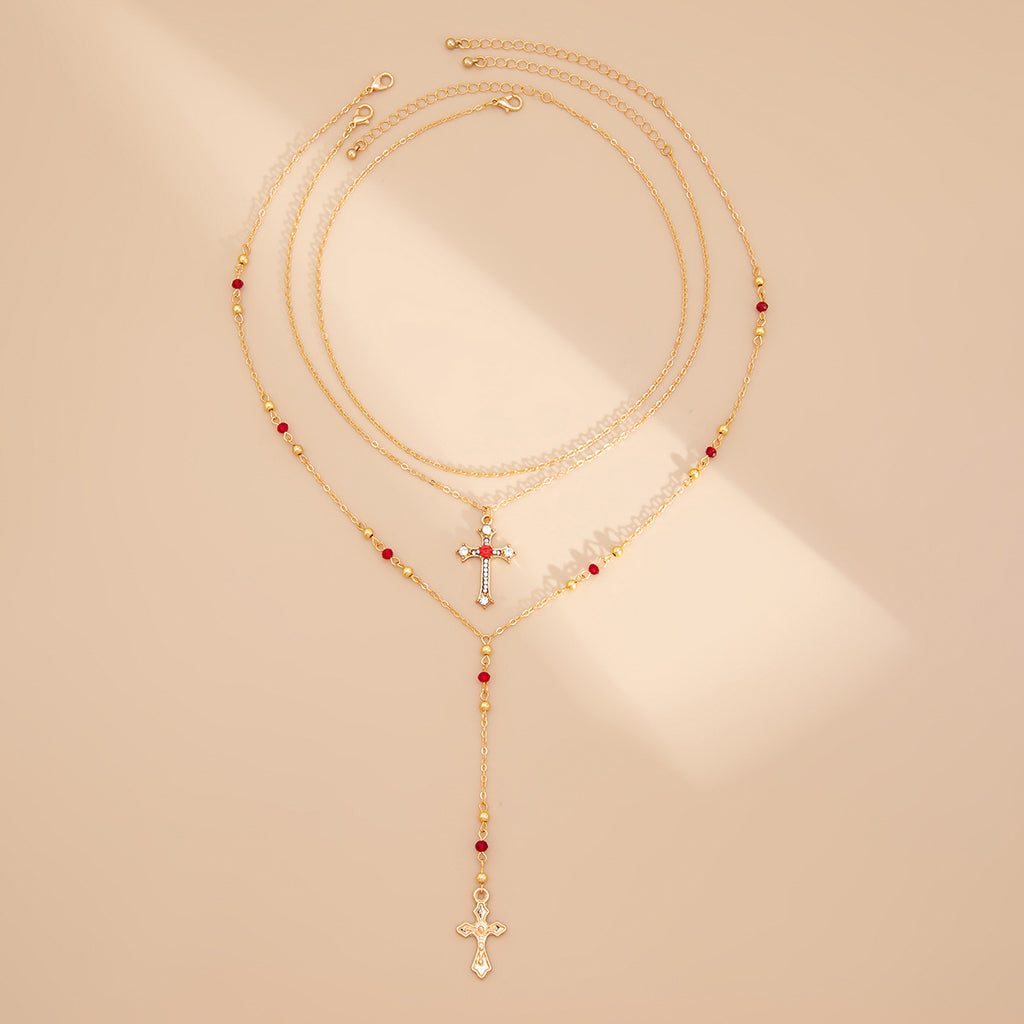 Rhinestone Cross Necklace Jewelry Set