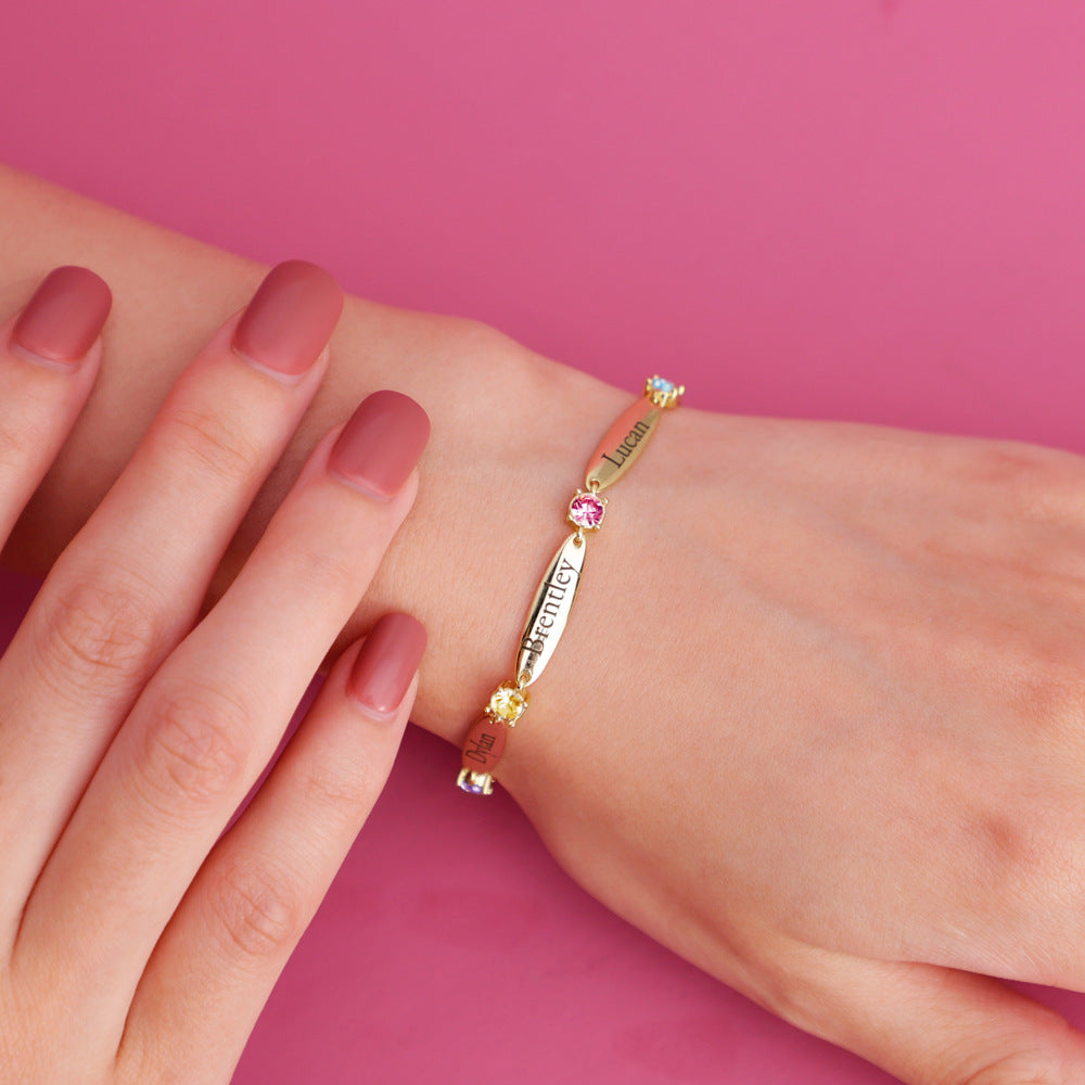 Custom Engraved Birthstone Copper Bracelet with Diamonds