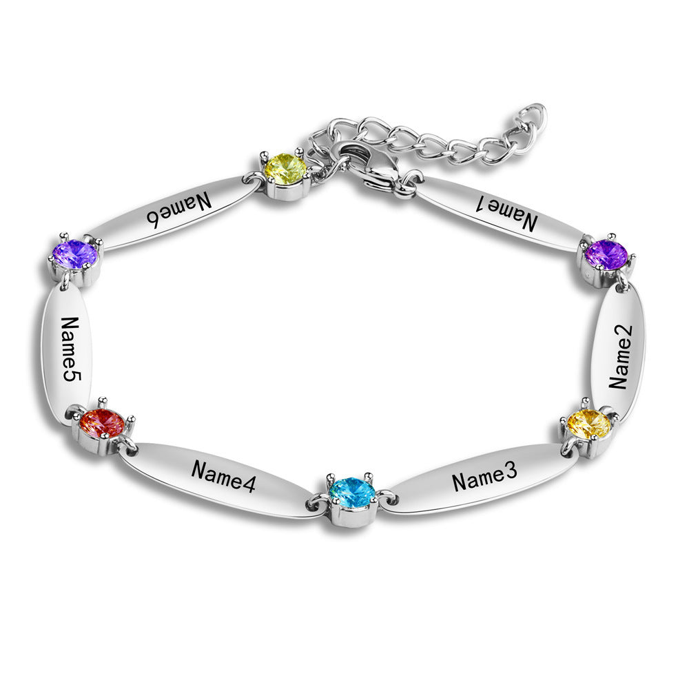 Custom Engraved Birthstone Copper Bracelet with Diamonds