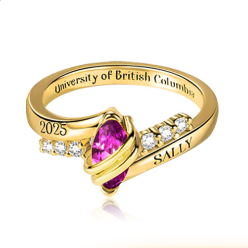 Custom College Graduation Birthstone Ring with Engraving