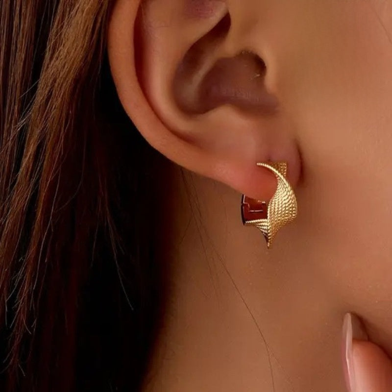 Copper Inlaid Zircon Geometric Earrings