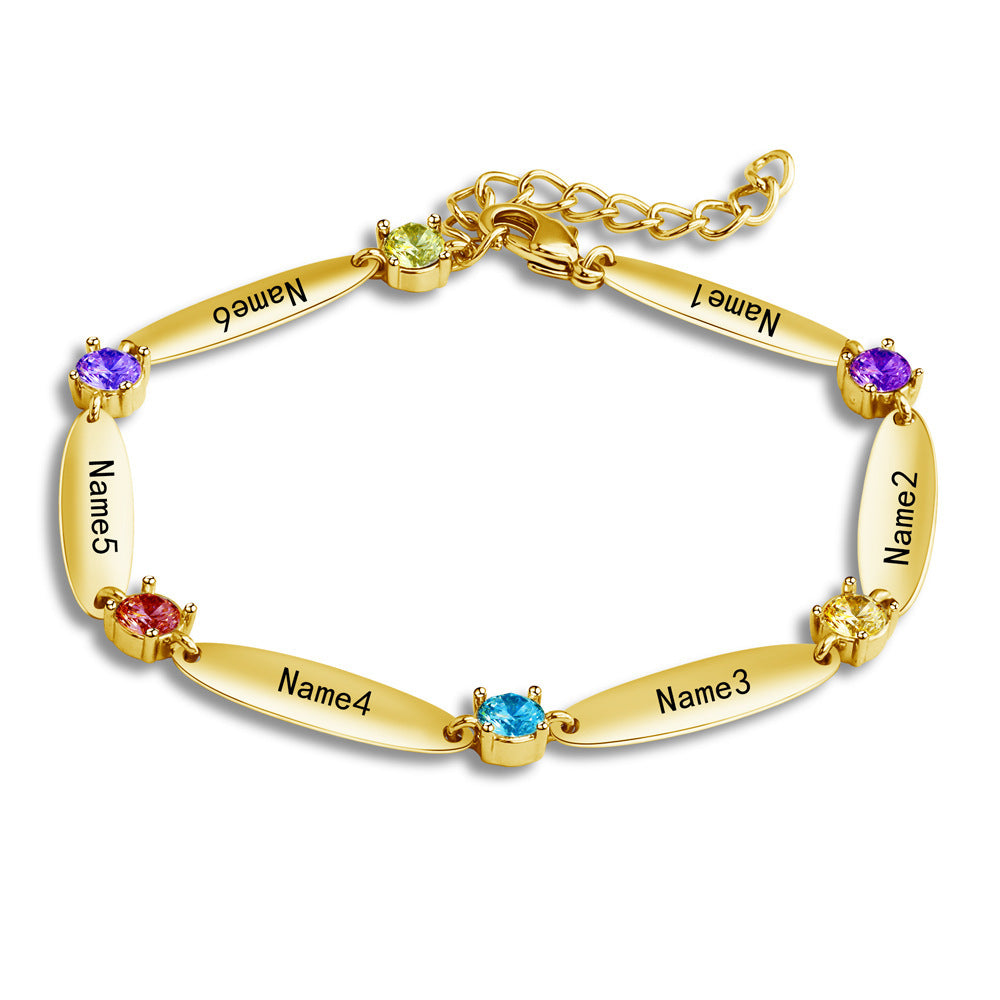 Custom Engraved Birthstone Copper Bracelet with Diamonds