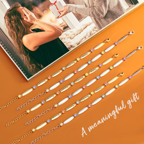 Custom Engraved Birthstone Copper Bracelet with Diamonds