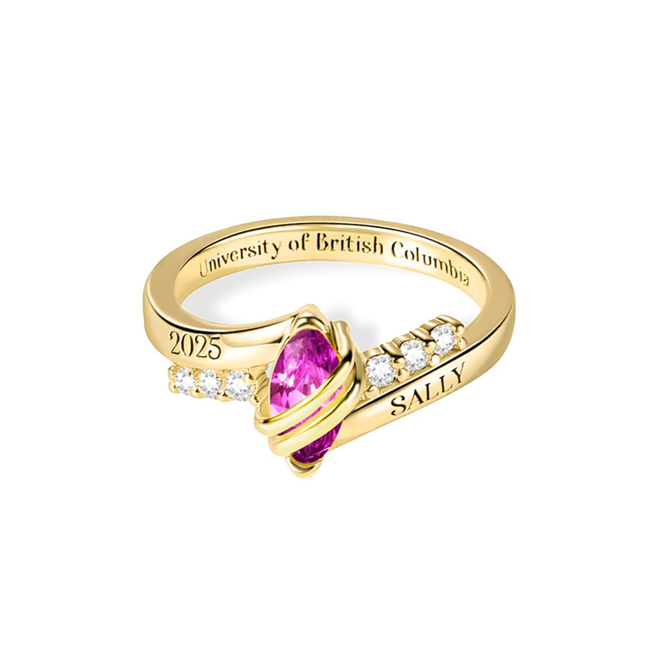 Custom College Graduation Birthstone Ring with Engraving