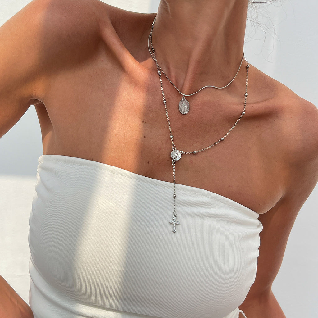 Rhinestone Cross Necklace Jewelry Set