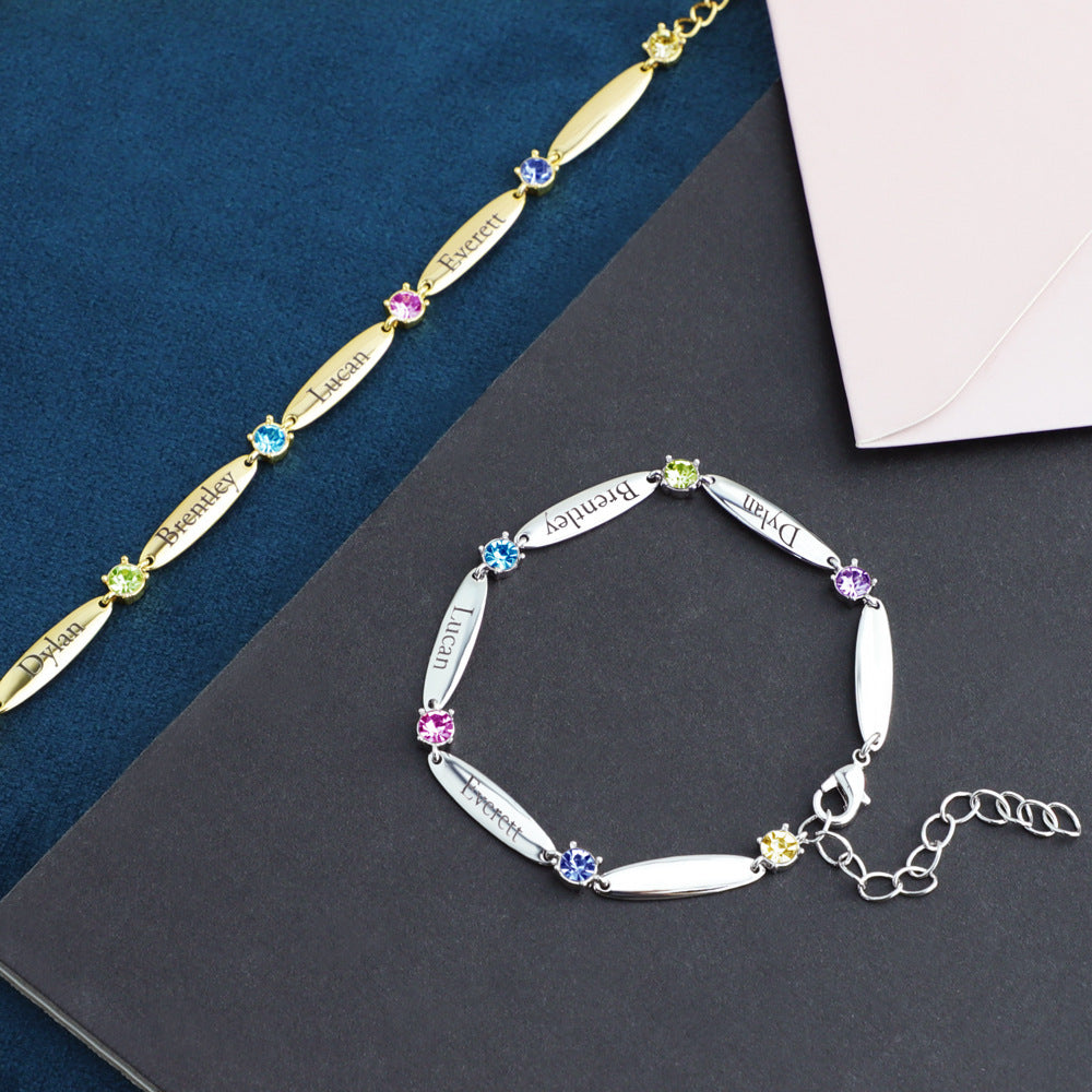 Custom Engraved Birthstone Copper Bracelet with Diamonds