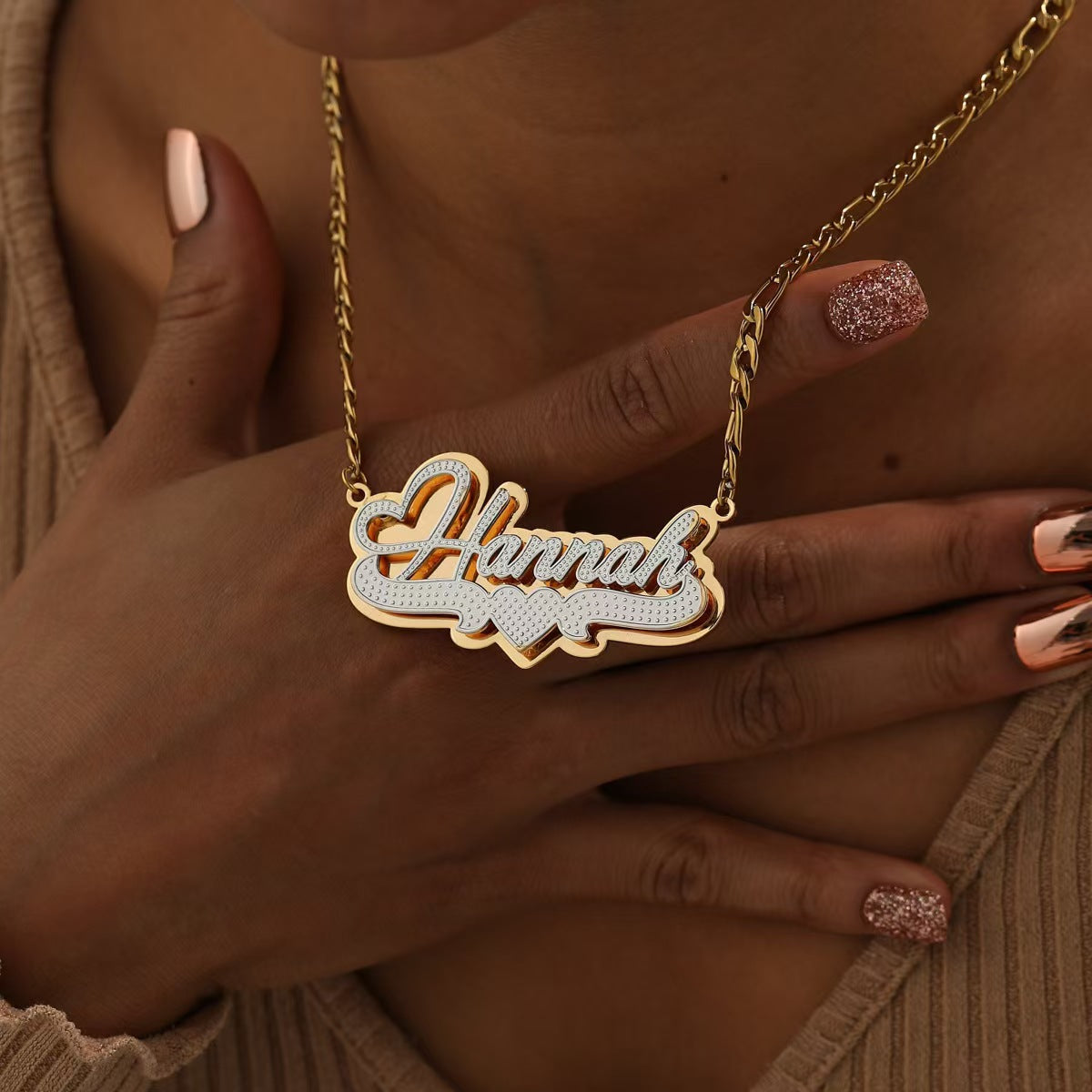 Personalized Double-Layer Name Necklace with Gold Plating