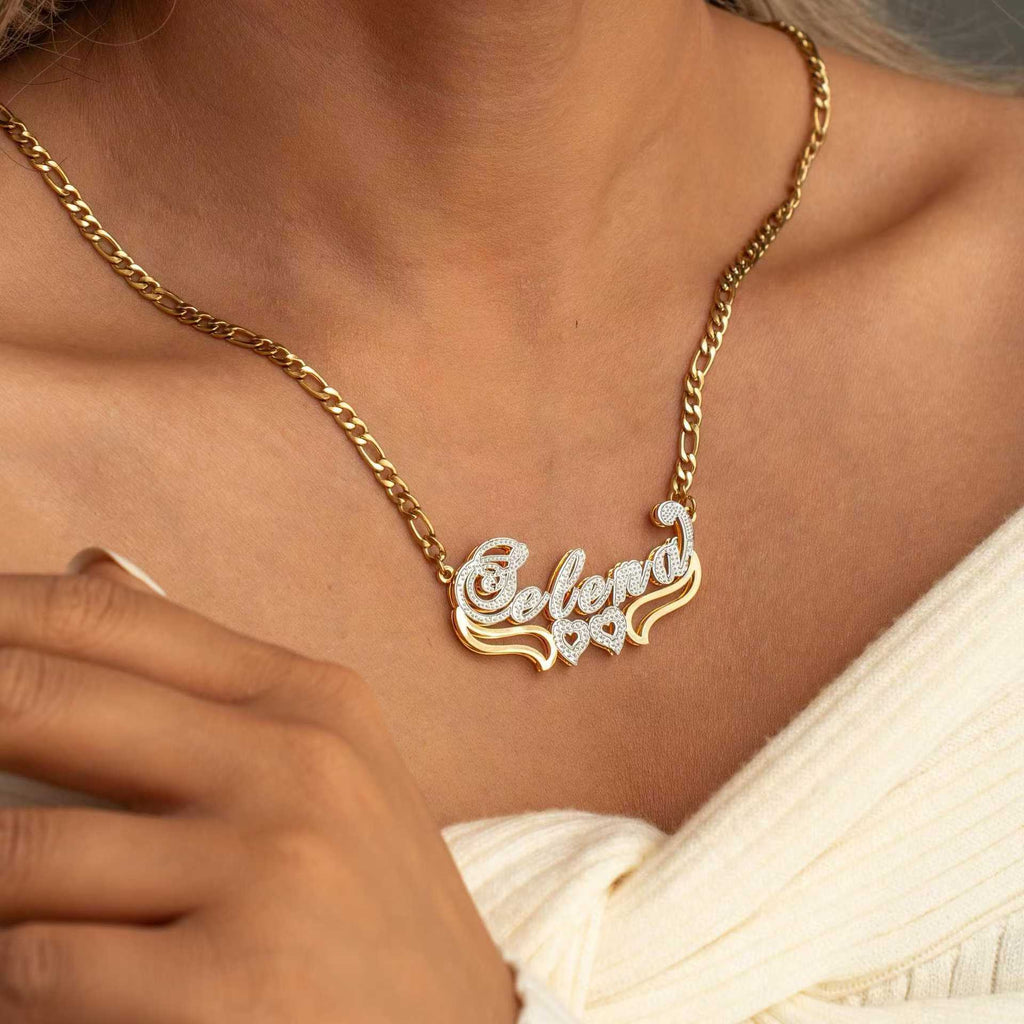 Personalized Double-Layer Name Necklace with Gold Plating